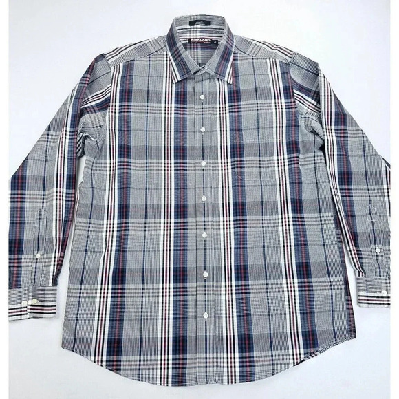Kirkland Signature Size XL Men's White Burgundy Black Check Long Sleeve Shirt - Picture 5 of 10